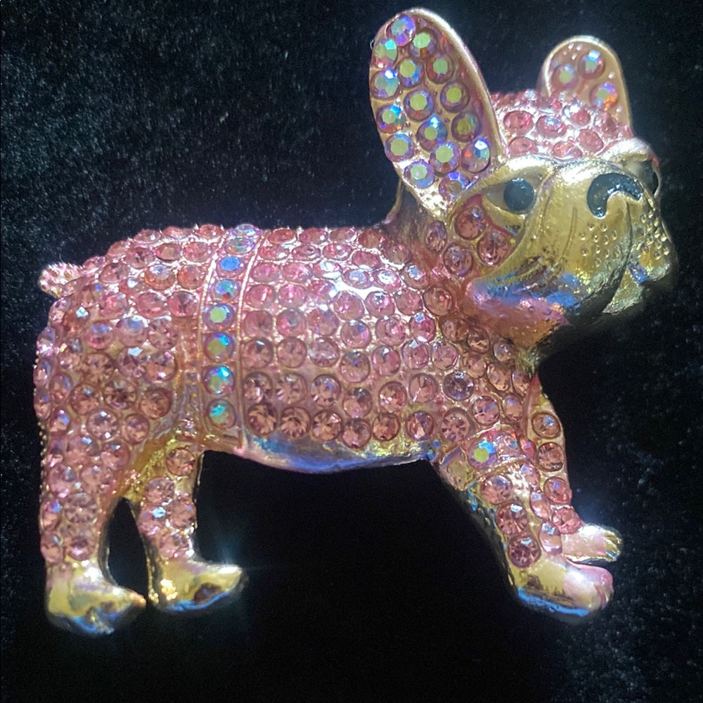 Pink Rhinestone French Bulldog Brooch - Picture 3 of 8